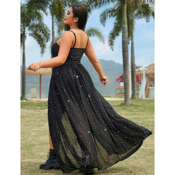 SHEIN EZwear Plus Size Black Sequin Camisole Maxi Dress Women’s 2XL - Picture 4 of 4